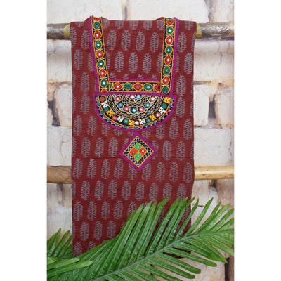 Bagh Block Print Kurti with Kutch Embroidery