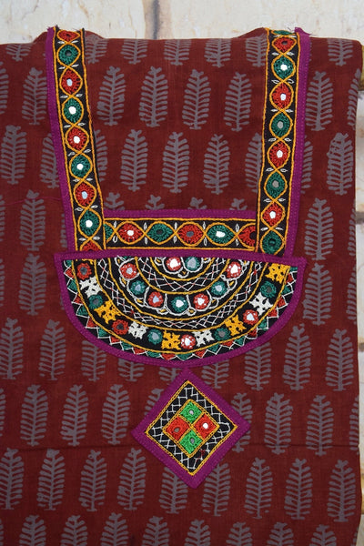 Bagh Block Print Kurti with Kutch Embroidery