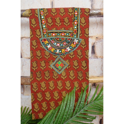 Bagh Block Print Kurti with Kutch Embroidery