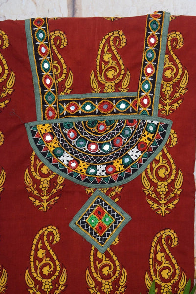 Bagh Block Print Kurti with Kutch Embroidery