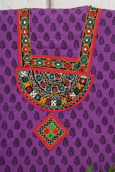 Bagh Block Print Kurti with Kutch Embroidery