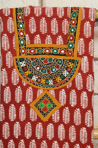 Bagh Block Print Kurti with Kutch Embroidery