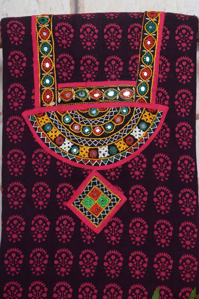 Bagh Block Print Kurti with Kutch Embroidery