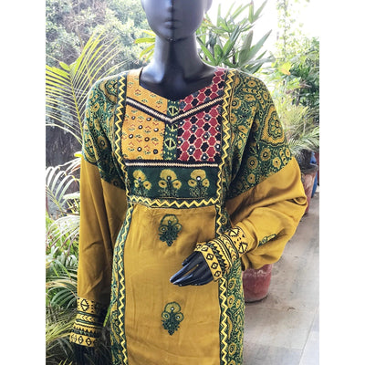 Green Ajrakh Modal Designer Kurti with Hand Embroidery