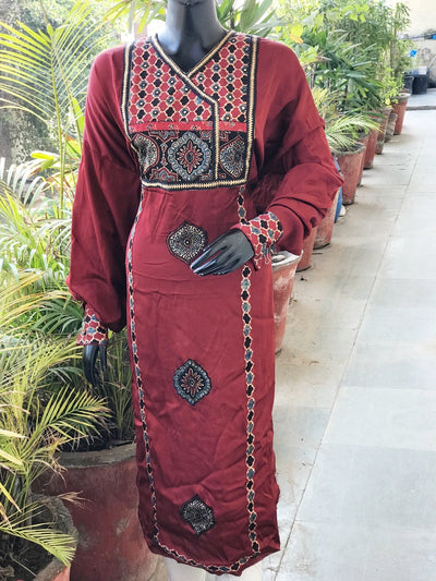Madder Ajrakh Modal Designer Kurti with Hand Embroidery