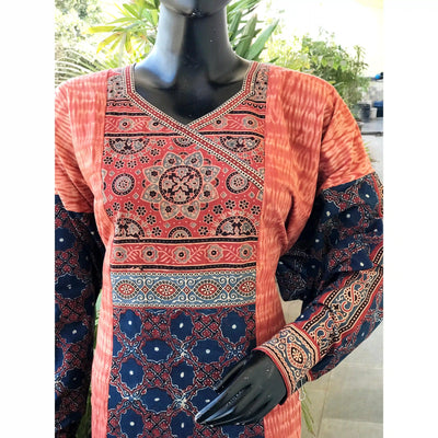 Indigo Ajrakh-Shibori Designer Cotton Patchwork Kurti
