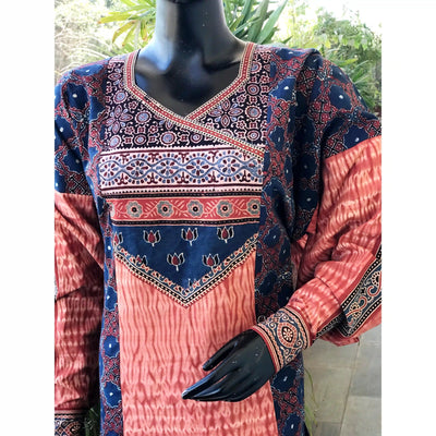 Indigo Ajrakh-Shibori Designer Cotton Patchwork Kurti