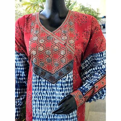 Madder Ajrakh-Shibori Designer Cotton Patchwork Kurti