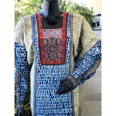 Grey Ajrakh-Shibori Designer Cotton Patchwork Kurti