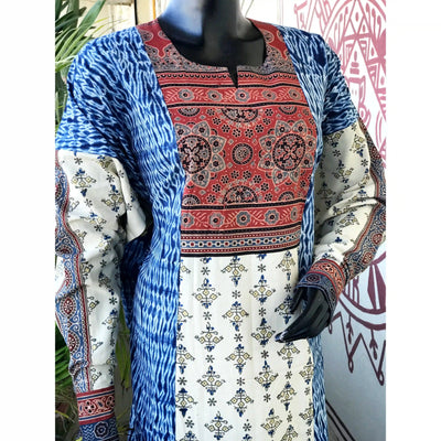 Cream Ajrakh-Shibori Designer Cotton Patchwork Kurti