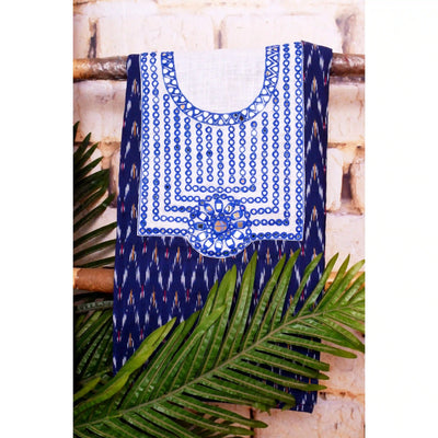 Blue Pochampally Ikat Hand Embroidered Kurti Fabric