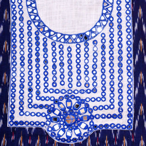 Blue Pochampally Ikat Hand Embroidered Kurti Fabric