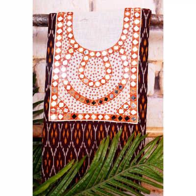 Maroon Pochampally Ikat Hand Embroidered Kurti Fabric