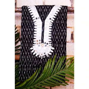 Black Pochampally Ikat Hand Embroidered Kurti Fabric
