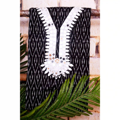 Black Pochampally Ikat Hand Embroidered Kurti Fabric