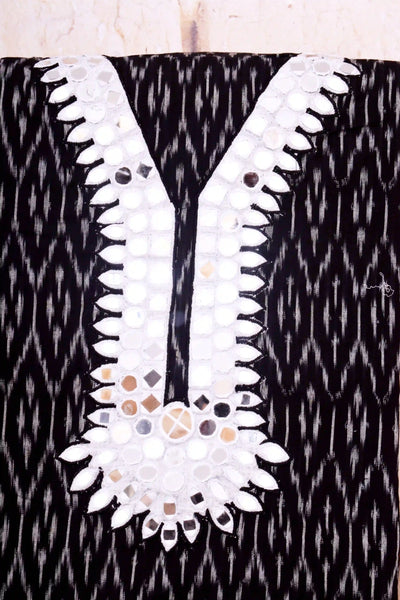 Black Pochampally Ikat Hand Embroidered Kurti Fabric