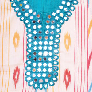 Cream Pochampally Ikat Hand Embroidered Kurti Fabric