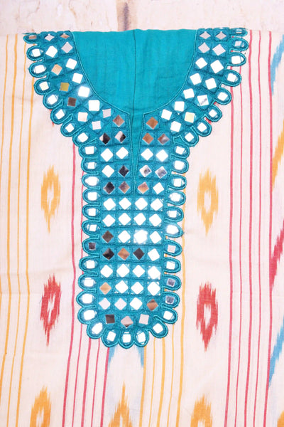 Cream Pochampally Ikat Hand Embroidered Kurti Fabric