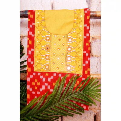 Red Pochampally Ikat Hand Embroidered Kurti Fabric