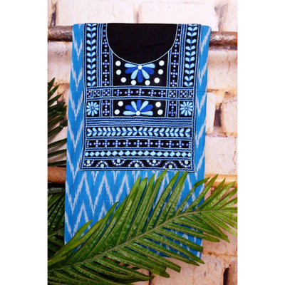 Blue Pochampally Ikat Hand Embroidered Kurti Fabric