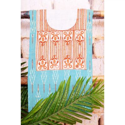 Blue Pochampally Ikat Hand Embroidered Kurti Fabric