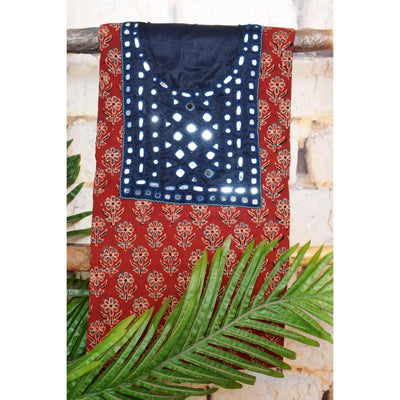 Ajrakh Designer Mirror Work Kurti