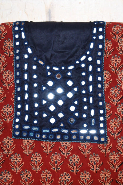 Ajrakh Designer Mirror Work Kurti
