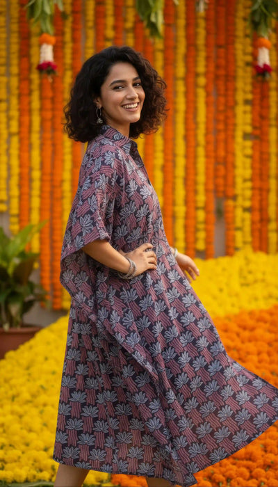 Black Ajrakh Kaftan Shirt Dress