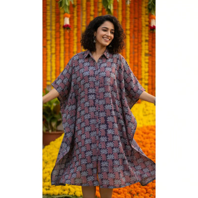 Black Ajrakh Kaftan Shirt Dress