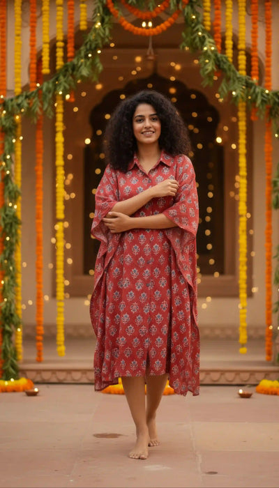 Madder Ajrakh Kaftan Shirt Dress