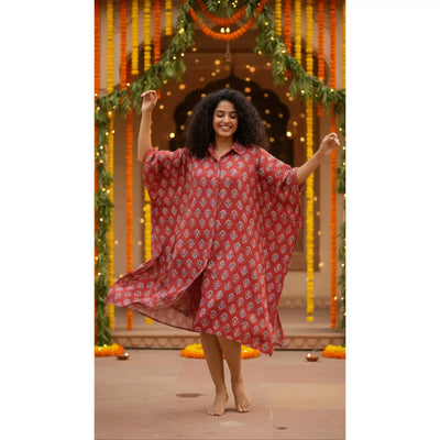 Madder Ajrakh Kaftan Shirt Dress