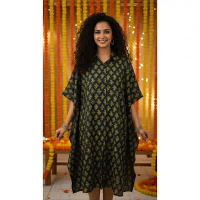 Green Ajrakh Kaftan Shirt Dress