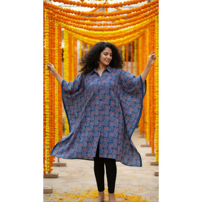 Indigo Ajrakh Kaftan Shirt Dress