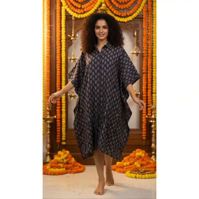 Black Ajrakh Kaftan Shirt Dress