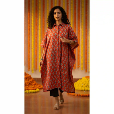 Madder Ajrakh Kaftan Shirt Dress