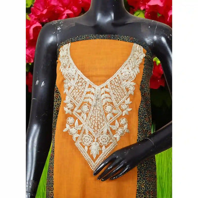 Ajrakh panelled cotton kurti with dori embroidery in traditional block print design.