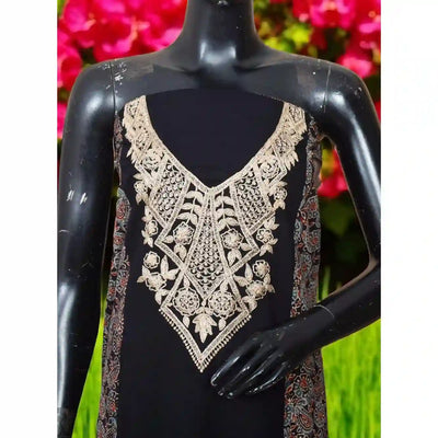 Ajrakh panelled cotton kurti with dori embroidery in traditional block print design.