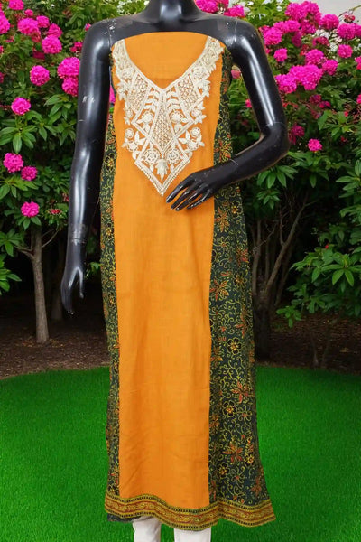 Ajrakh panelled cotton kurti with dori embroidery in traditional block print design.