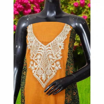 Ajrakh panelled cotton kurti with dori embroidery in traditional block print design.