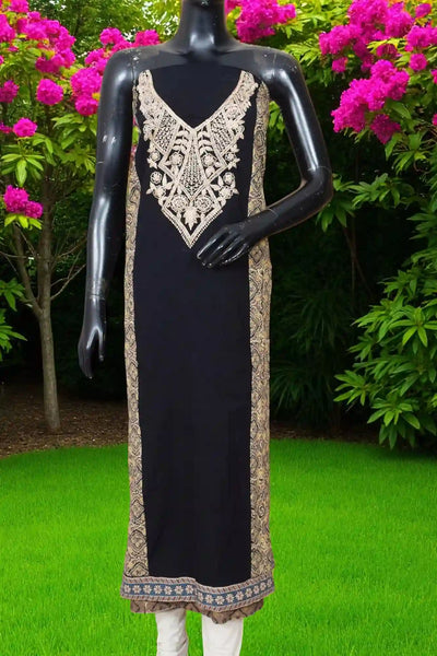 Ajrakh panelled cotton kurti with dori embroidery in traditional block print design.