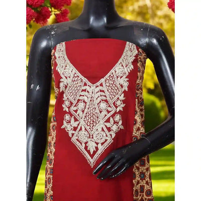 Ajrakh panelled cotton kurti with dori embroidery in traditional block print design.