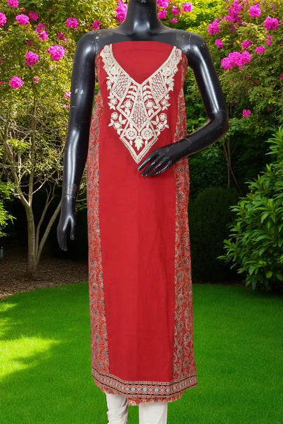 Ajrakh panelled cotton kurti with dori embroidery in traditional block print design.