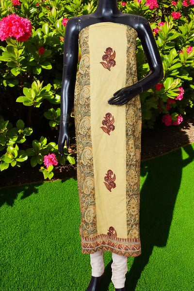 Kalamkari block printed panelled kurti with appliqué centre panel in cotton, available up to size 5XL