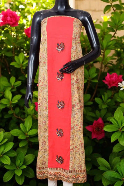 Kalamkari block printed panelled kurti with appliqué centre panel in cotton, available up to size 5XL