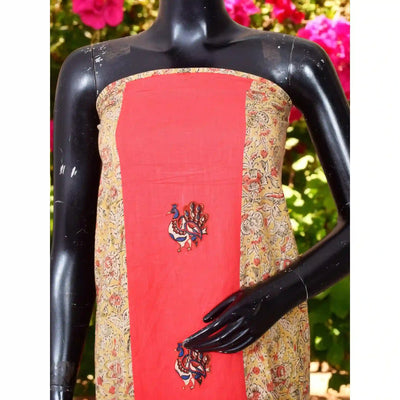 Kalamkari block printed panelled kurti with appliqué centre panel in cotton, available up to size 5XL