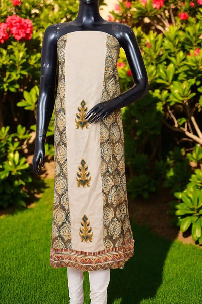 Kalamkari block printed panelled kurti with appliqué centre panel in cotton, available up to size 5XL