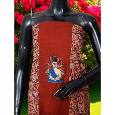 Kalamkari block printed panelled kurti with appliqué centre panel in cotton, available up to size 5XL