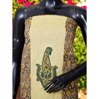Kalamkari block printed panelled kurti with appliqué centre panel in cotton, available up to size 5XL