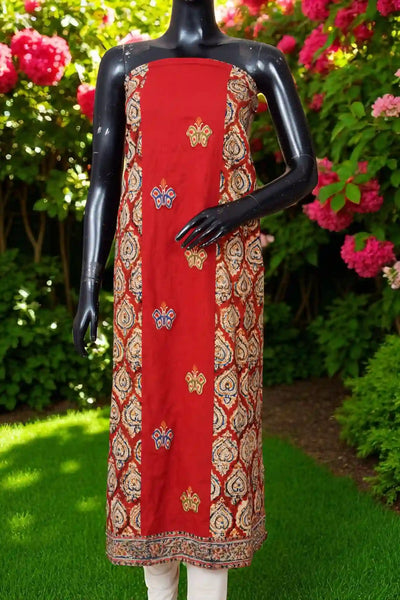 Kalamkari block printed panelled kurti with appliqué centre panel in cotton, available up to size 5XL