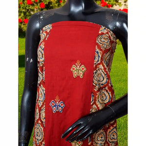 Kalamkari block printed panelled kurti with appliqué centre panel in cotton, available up to size 5XL